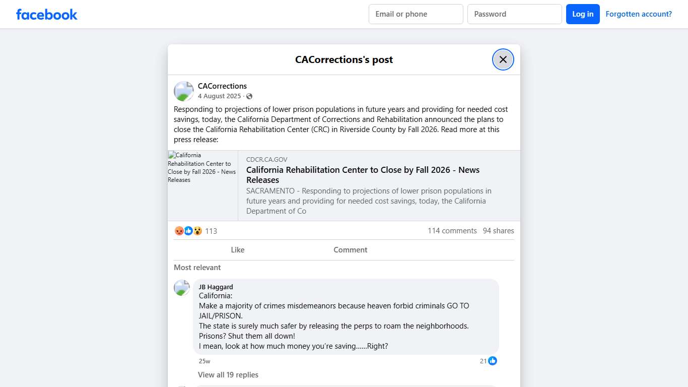CACorrections - Responding to projections of lower prison... Facebook